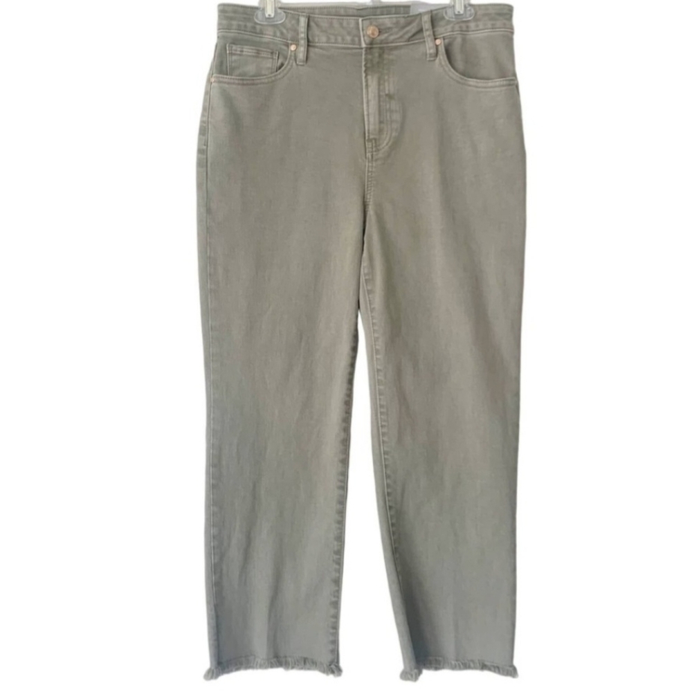 Chico's Olive Gray High Rise‎ Straight Leg Ankle Jeans 5-Pockets Slight Distress